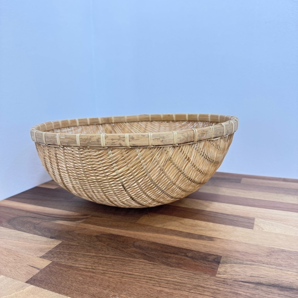 Vintage Round Domed Winnowing Strainer Basket Bowl Rattan Wicker Boho
